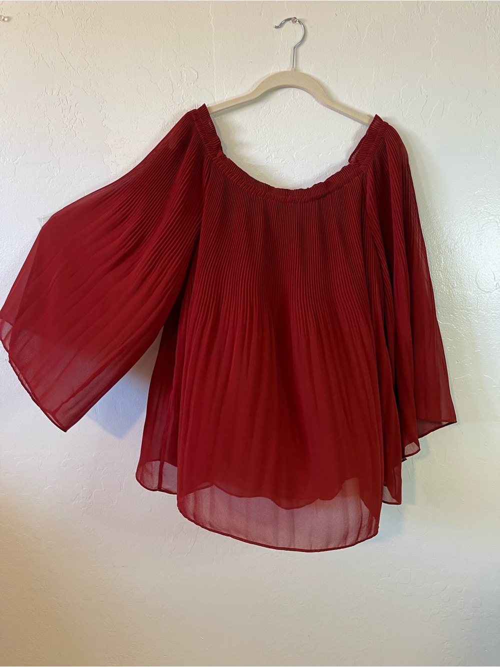 Max Studio Burgundy Off-Shoulder Pleated Blouse